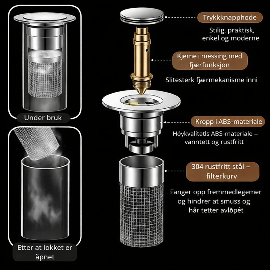 RentFløde™ Pop-Up Avløpsventil med Filter